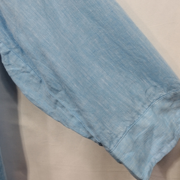 Coldwater Creek 100% Linen Button-Up Shirt Womens 1X Blue Boho Retro Minimalist - Picture 3 of 9